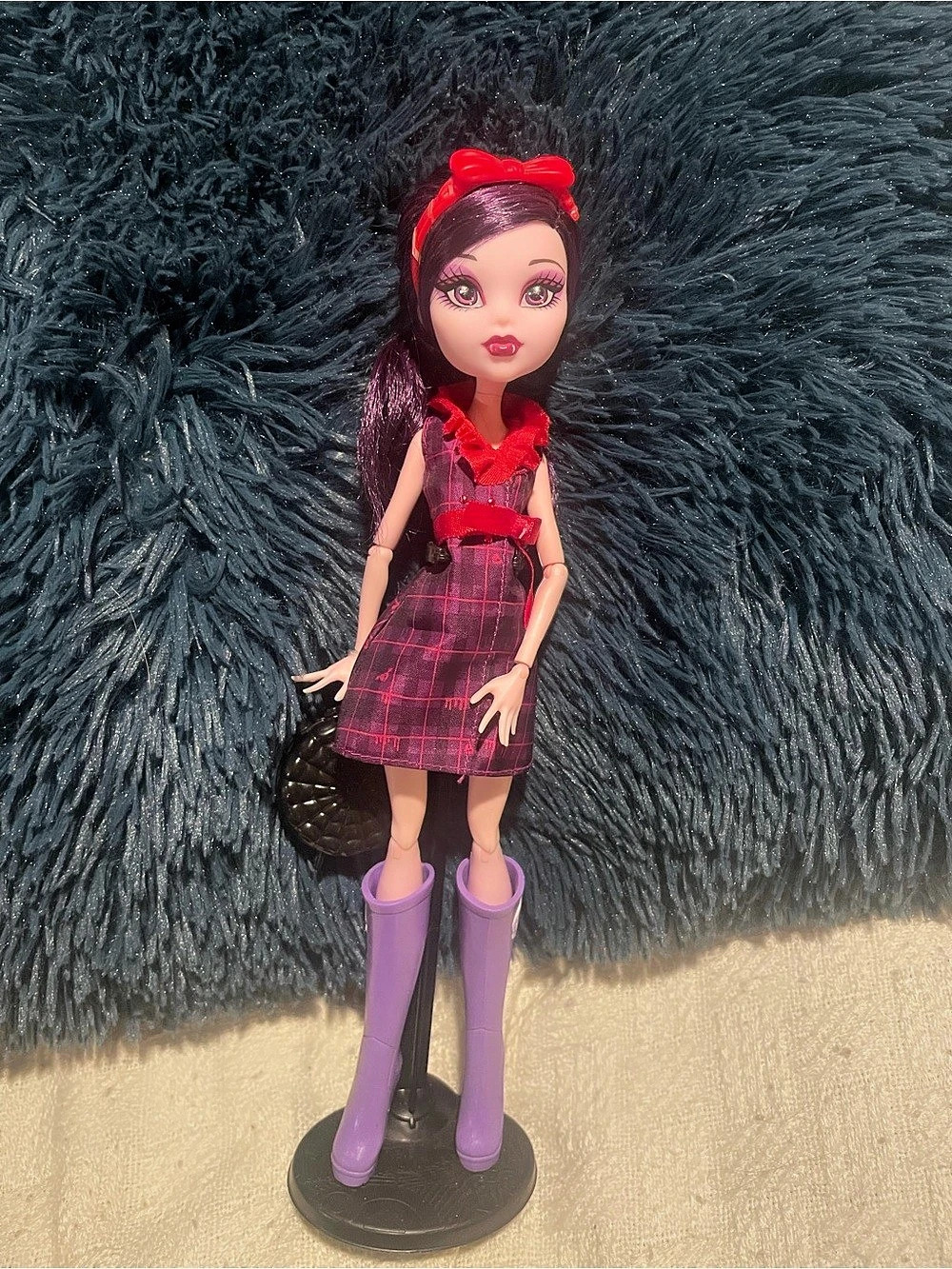 Mattel Elissabat Doll in Purple & Red Londoom plaid dress Like New